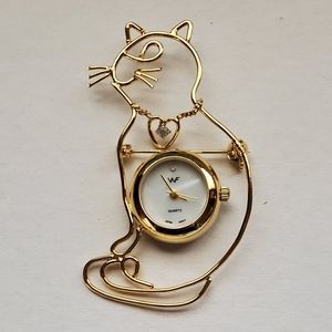Vintage Cat clock pin/brooch